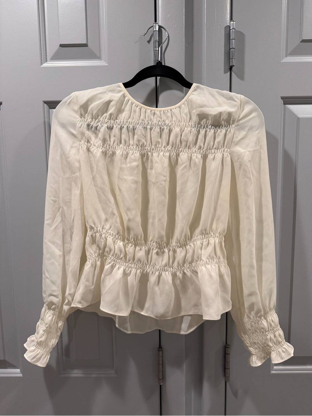 Club Monaco Ivory Smocked Long-Sleeve Peplum Blouse